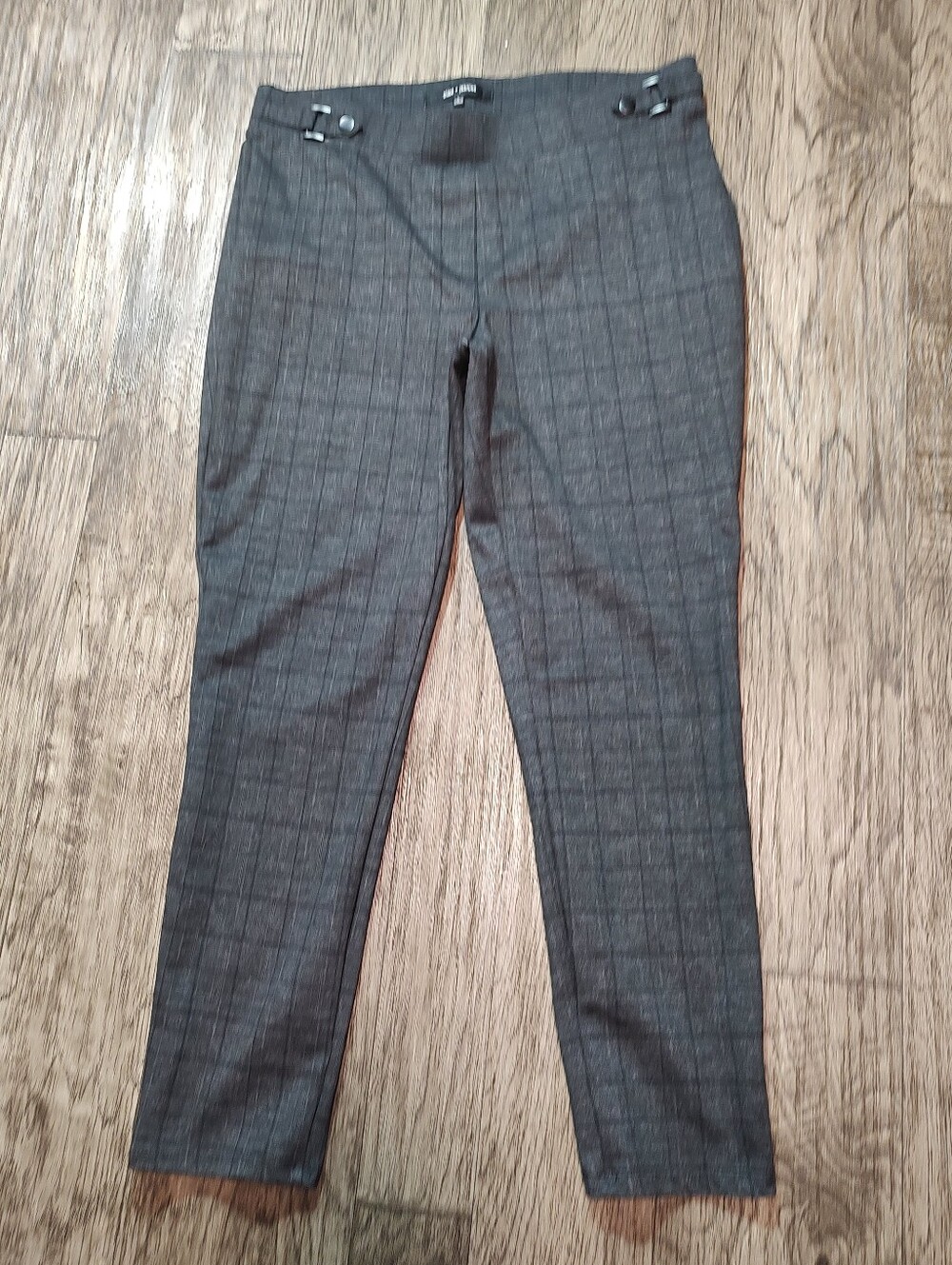 Chloe & Jasmine Gray Plaid Women's Dress Pants - Classic Straight Fit Pull On L,
